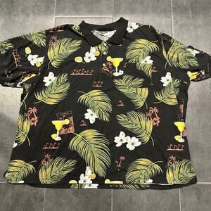 KingSize Men’s Tropical Polo Shirt 5XL  Black Palm Leaf Cocktail Print coastal